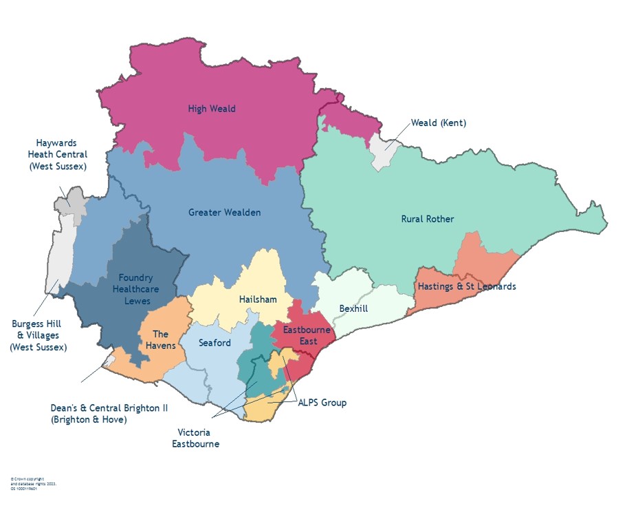 Map 4 Primary care networks in East Sussex, 2022