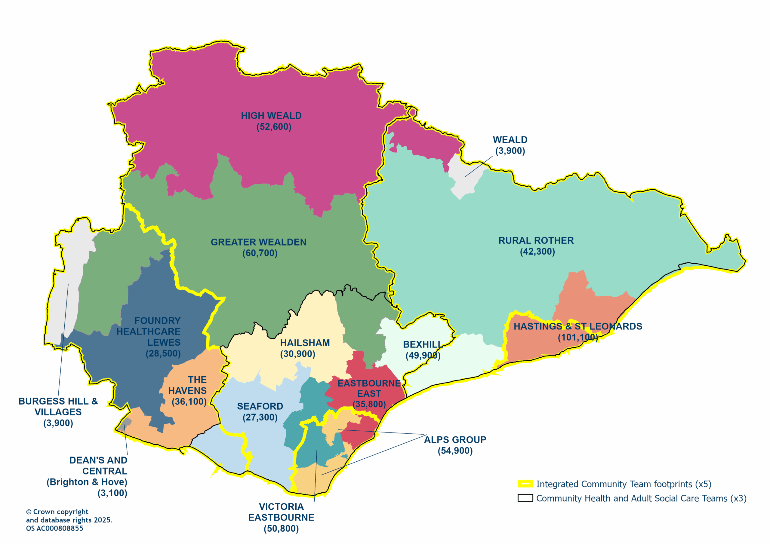 Primary care networks in East Sussex, Aprl 2025